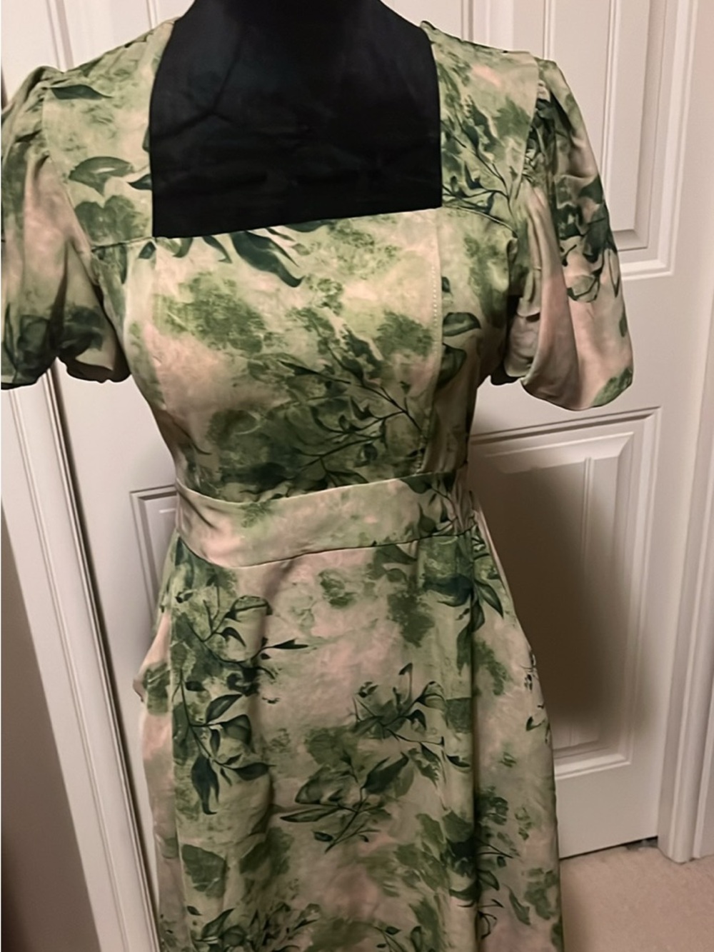 Green Watercolor Floral Midi Dress